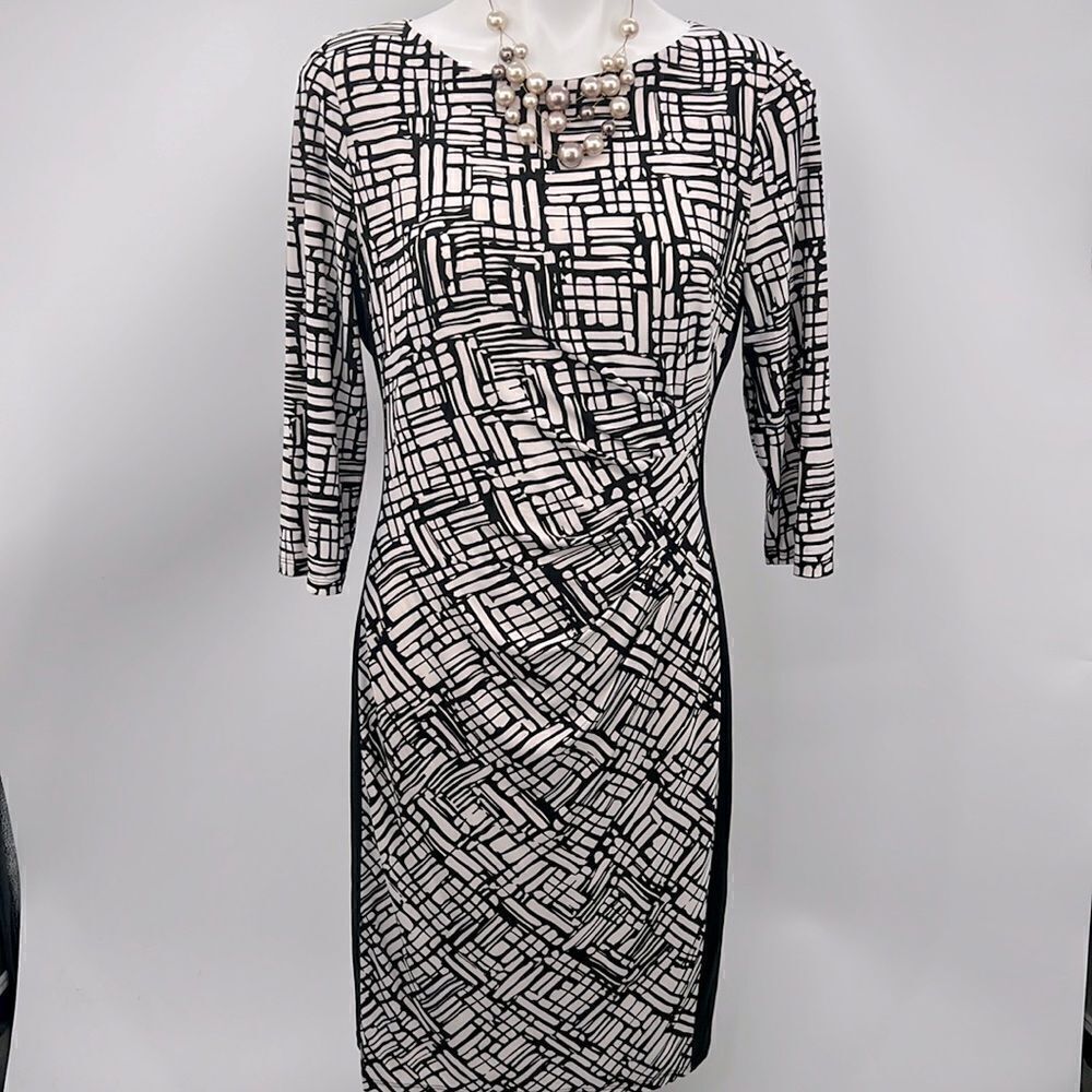 Lauren Ralph Lauren black beige abstract print 12 dress